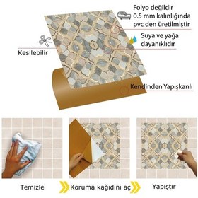 Resim Tink Kendinden Yapışkanlı Renkli Gold Çiçek Desenli Pvc Karo 30x30 Cm 