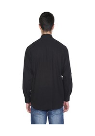 Resim Eliş Şile Bezi Büyük Beden Uzun Kol Şile Bezi Hakim Yaka Tek Cepli Erkek Gömlek Siyah 3003 - 4XL 