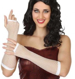 Resim NessiWorld Long Fishnet Knitted Gloves White Color 