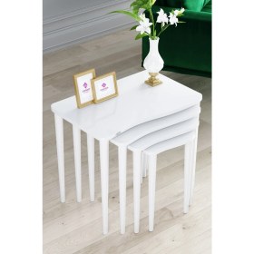 Resim Canisa Concept Kuğu Serisi Mdf 1.sınıf 4lü Zigon Sehpa Takımı / Beyaz Renk Gürgen Ayaklar 