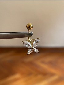 Resim 316 L Cerrahi Çelik Baget Taşlı Kelebek Göbek Piercingi Baget Taşlı Kelebek Piercing Siyah 