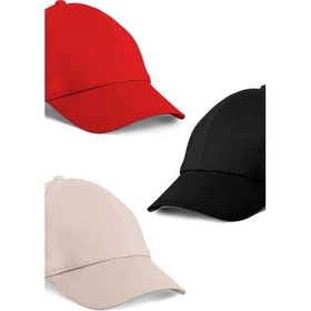 Resim Unisex 3'lü Set Kırmızı,taş Ve Siyah Renk Beyzbol Şapka - Unisex Kırmızı - Taş Rengi 