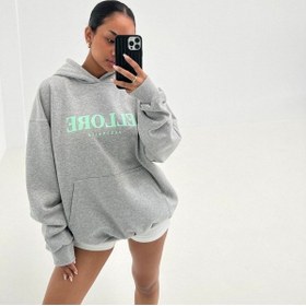Resim Ellore Australia Sweatshirt - Gri Baskılı Oversize Kapüşonlu Gri 