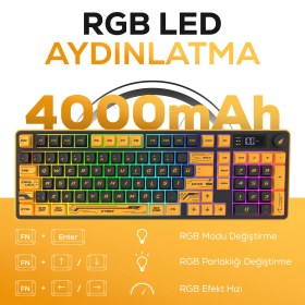 Resim Hawk Gaming HK258 Membrane LCD RGB Kablosuz/Bluetooth Cyber Sarı Siyah Full Türkçe Gaming Oyuncu Klavye 