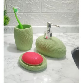 Resim Bosphorus Yeşil Petek Desenli 3'lü Banyo Aksesuarı Kutulu 