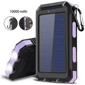 Resim Sunshine022 Mor 10000mah Taşınabilir Solar Power Bank Led Fener Pusula 2 Usb Type-c Giriş Mor 
