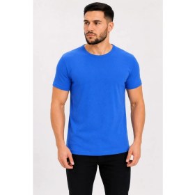 Resim Marsilyan Erkek Basic Tişört Bisiklet Yaka Kısa Kol Günlük Yazlık Slim Fit T-Shirt - Saks Mavisi 