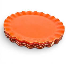 Resim Sudedi Home Gerçek Altın Yaldızlı Cam Pasta Tabağı 21 Cm Turuncu 4 Kişilik Set Turuncu 