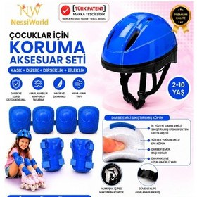 Resim Bisiklet Kaykay Paten Çocuk Kaskı Ve Dizlik Set Mavi/mavi 