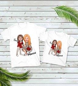 Resim Bk Gift 2’li Kişiye Özel Anne-Kız Karikatürlü Kombin Tişört Seti-4, Anneye , Anneler Günü 