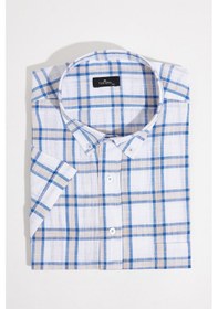 Resim Tudors Erkek Büyük Beden Yaka Düğmeli Kareli Keten Efektli Kısa Kollu Gömlek-34465 Çok Renkli 