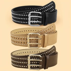 Resim 1 adet Punk Tarzı Y2K Perçinli Kemer Kadınlar için, Yıldızlı Aksanlı Delikli Suni Deri, Kot Pantolon, Günlük, Plaj, Parti, Düğün ve Günlük Giyim için Çok Yönlü Aksesuar 