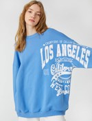 Resim Şardonlu Bisiklet Yaka Sweatshirt Uzun Kollu Baskılı Rahat Kesim 