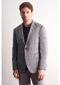 Resim İmza Lacivert Mono Yaka Ekose Desen Pamuklu 6 Drop Comfort Fit Classic Ceket 1002255152 Lacivert 