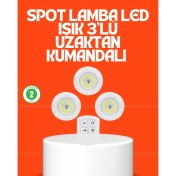 Resim Kablosuz 3 Lü Spot LED Lamba Seti Uzaktan Kumandalı Enerji Tasarruflu Aydınlatma 