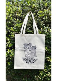 Resim Özel Tasarım Anneli Kızlı Çizim Bez Çanta 