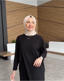 Resim modamira Kadın Siyah Sandy Komple Pliseli 2li Tesettür Ikili Pantolonlu Takım 