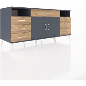 Resim Kronos Konsol 4 Raflı 7 Çekmeceli 2 Kapaklı 176x59x83 Antrasit-antrasit/çam Antrasit/çam 