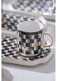 Resim Acar Skye 6 Kişilik Porselen Kahve Fincanı Takımı Siyah 6904 Siyah - Beyaz 