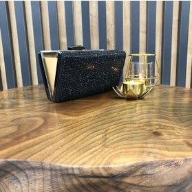 Resim melezzi Siyah Renk Taşlı Abiye Clutch Portföy Düğün Nikah Nişan Kına Davet Özel Gece Çantası 