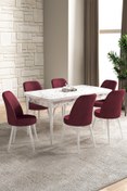 Resim GadaHome Dexa Serisi, 80x130 Açılabilir Mdf Masa, Beyaz Mermer Mutfak Masa Takımı, 6 Bordo Sandalye 