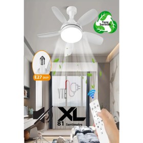 Resim Sessiz Büyük Boy 81 cm Tavan Vantilatörü E27 Duylu Uzaktan Kumandalı 3 Renk 