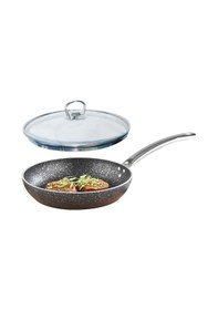 Resim Granit Tava 22 Cm Cam Kapaklı Siyah 