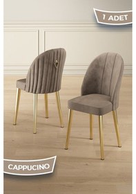 Resim Canisa Mara Serisi 1 Adet Cappucino Mutfak Sandalyesi Gold Kaplama Metal Ayak 1. Sınıf Babyface Kumaş Sandalye Cappucino Ayaklar Gold 