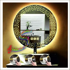 Resim Dnr-MirrorDnr-Mirror 80 cm Günışığı Ledli Tasarım Kumlamalı Dokunmatik Bluetoothlu Buğu Önleyicili Makyaj Banyo Aynası 