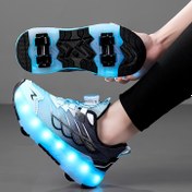 Resim Erkek Çocuklar için Karanlıkta Parlayan 4 Tekerlekli Paten - Nefes Alabilen File ve Sentetik, Çıkarılabilir TPR Taban, İç/Dış Mekan Sporları, Koşu, Fitness, Yürüyüş için Düşük Top Tasarım - Tüm Mevsimler için Moda Spor Ayakkabılar, Kızlar için Paten, Dış Mekan Spor Ayakkabıları, Geometrik Desenli Paten, Dayanıklı Spor Giyim 
