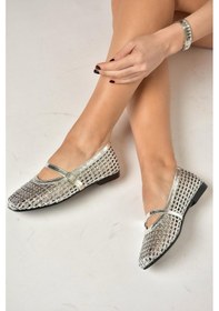 Resim Fox Shoes Y726431709 Gümüş Örgü Görünümlü Kadın Babet Gümüş 