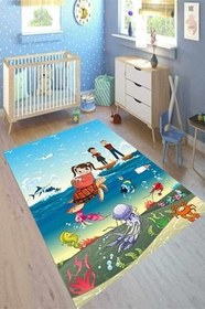 Resim Çocuk Eko Punto Kaymaz Dot Tabanlı Yıkanabilir Antibakteriyel Dijital Baskı Çocuk Halısı, 80 x 350 CK-10038A-EKOPNT 