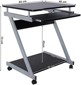 Resim Vasagle Çalışma Masası, 2'Si Frenli Toplam 4 Tekerlekli Bilgisayar Masası, Pc Masası, Pürüzsüz Klavye Çekmecesi, Kolay Montaj, Yerden Tasarruflu Z-Şekilli Pc Masası, Siyah, Lcd811B 