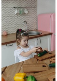 Resim Güvenli Ahşap Çocuk Kesme Tahtası Ve Kesme Bıçağı Ahşap 