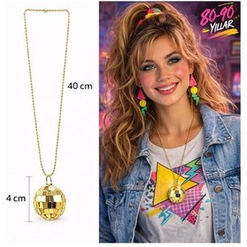 Resim Lvsqvr Retro Disko Topu Şekilli 80&amp 39 Ler 90&amp 39 Lar Altın Renk Plastik Kolye 