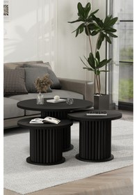 Resim Faymend Nuuny Bohem Modern 3'lü Ahşap Sehpa 'siyah' Mat Siyah 