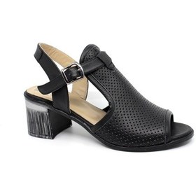 Resim Zerhan 055 Kadın Siyah Deri Kalın Topuk Sandalet Ayakkabı Balsoylar 055 Siyah 