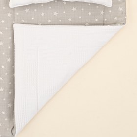 Resim Alt Açma Matı ve Yastık - Çift Taraflı - Beyaz Waffle - Gri Minik Yıldızlar 