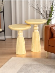 Resim ASELYA HOME Doğal Ahşap 2’li Set Mantar Yan Sehpa Modern Vernikli Fiskos Zigon Çiçeklik 