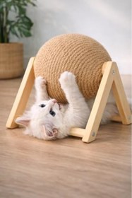 Resim Yıldızan PUREZA Kedi Tırmalama Topu | Ahşap Ayaklı, Dayanıklı Kedi Oyuncağı 1268290 