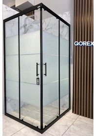 Resim Ustaduş - Qorex Marka - Siyah - 6 Mm Temperli Kum Cam Duşakabin H:190 Özel Seri Krom Aksesuar Diğer 