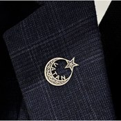 Resim Sima Silver Gümüş Ayyıldız Figürlü Vatan Yazılı Erkek Kadın Rozet Yaka Iğnesi 
