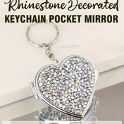 Resim 1 adet Taşlı Kalp Anahtarlık Ayna - Işıltılı Çok Renkli Dekoratif Kompakt Ayna Metal Çerçeve ile, Günlük Kullanım veya Hediye Verme için Mükemmel, Mini Ayna 