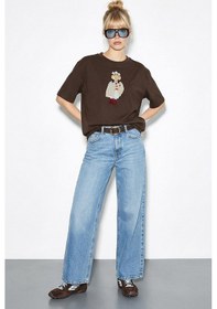 Resim Shade Kadın Köpek Nakışlı Taş İşlemeli Relaxed Fit Pamuk T-shirt 1077 60286067 - Acı Kahve Acı Kahverengi L 
