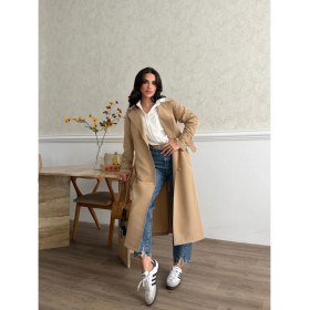 Resim Comstar Kadın Klasik Cepli Kuşaklı Trend Midi Taba Trençkot 