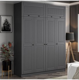 Resim Kale 4 Kapaklı 2 İç Çekmeceli Dolap Ve Yüklük Antrasit Mebran İlkbahar 255cm Antrasit 