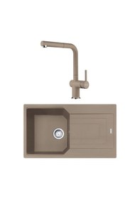 Resim Franke UBG 611-86 Granit Oyster Eviye + Active Plus Doccia Oyster Spiralli Armatür Seti Kahverengi 