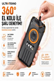 Resim ULTRATEKNO FC-20 20000 mAh Solar Powerbank 22.5W Hızlı Şarj Kablosuz Şarj El Kranklı LED Fenerli Taşınabilir Şarj Cihazı 