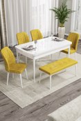 Resim Canisa Concept Rio Serisi Bench'li Beyaz Mdf Mutfak Masası 4 Hardal Sandalye 