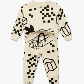 Resim Koton Şardonlu Uzun Kollu Bisiklet Yaka Oversize Eşofman Takım Bej Desenli 6smb10145tk Ekru 